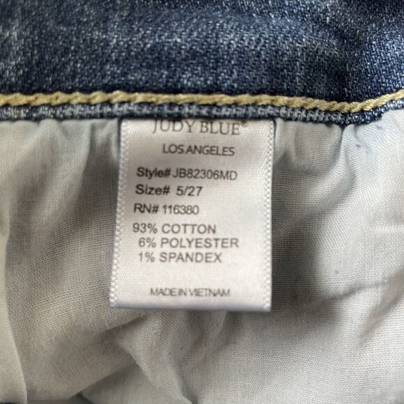Judy Blue RELAXED FIT Jeans Size 5/27 Medium Wash Distressed Raw Hem Stretch - Picture 9 of 10